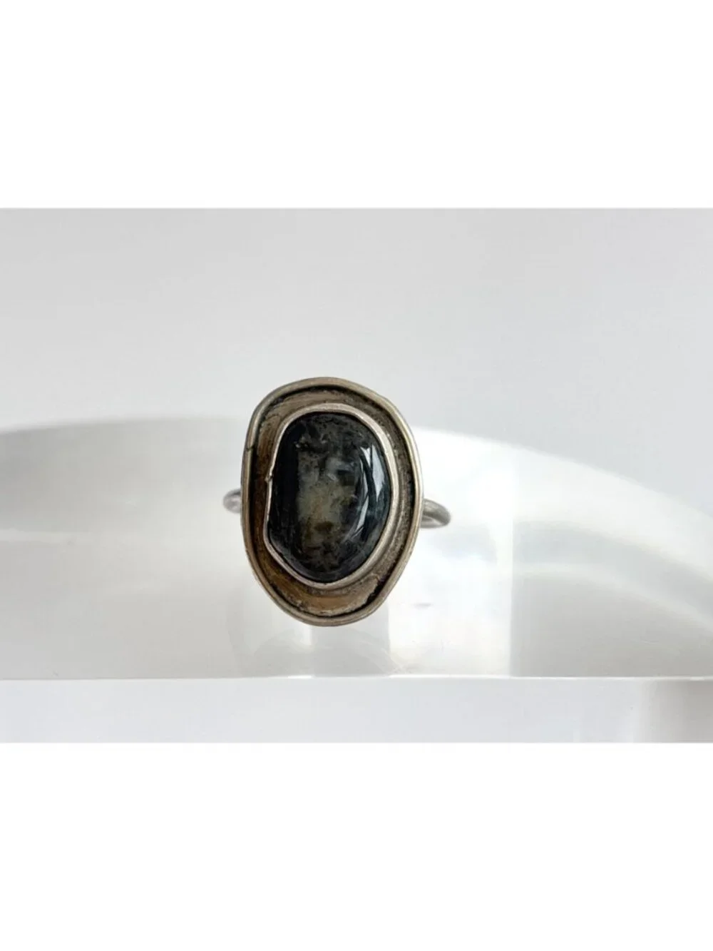 Modernist Freeform Igneous Rock 800 Silver Vintage Ring - sz 8.5